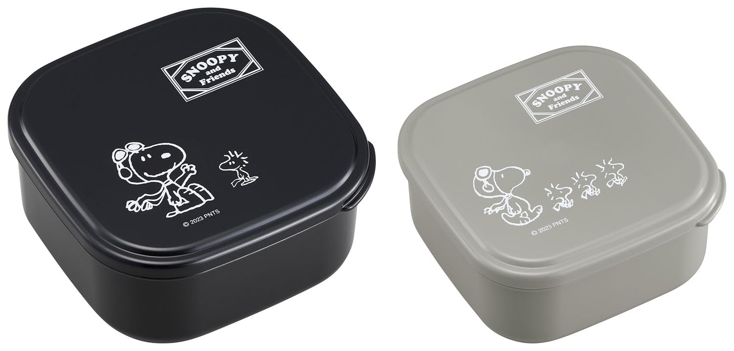 

OSK Snoopy Black Lunch Box Set of 360ml and 550ml Made in Microwave Simple for Adults and 2, Capacity, Japan, Safe, Antibacterial, Stylish, Cute, чёрный