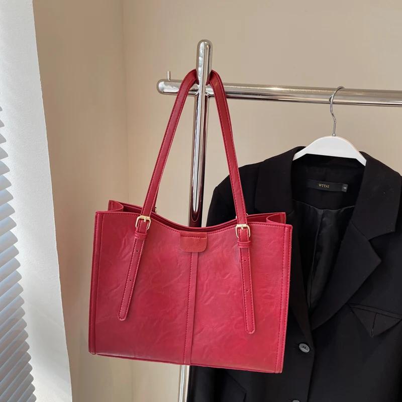 Fashion Solid Color PU Zipper Casual Tote Soft Simple Commuting Western Style Handbag  New Versatile Women's Crossbody Bag