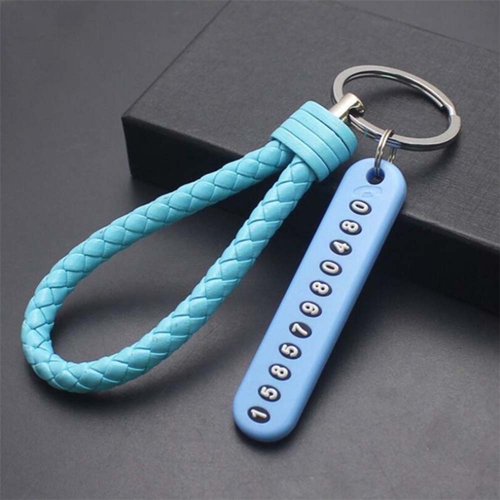 Hand Woven Leather Strap Phone Number Keychain Car Key Clip Car Key Holder Lanyard Keyring