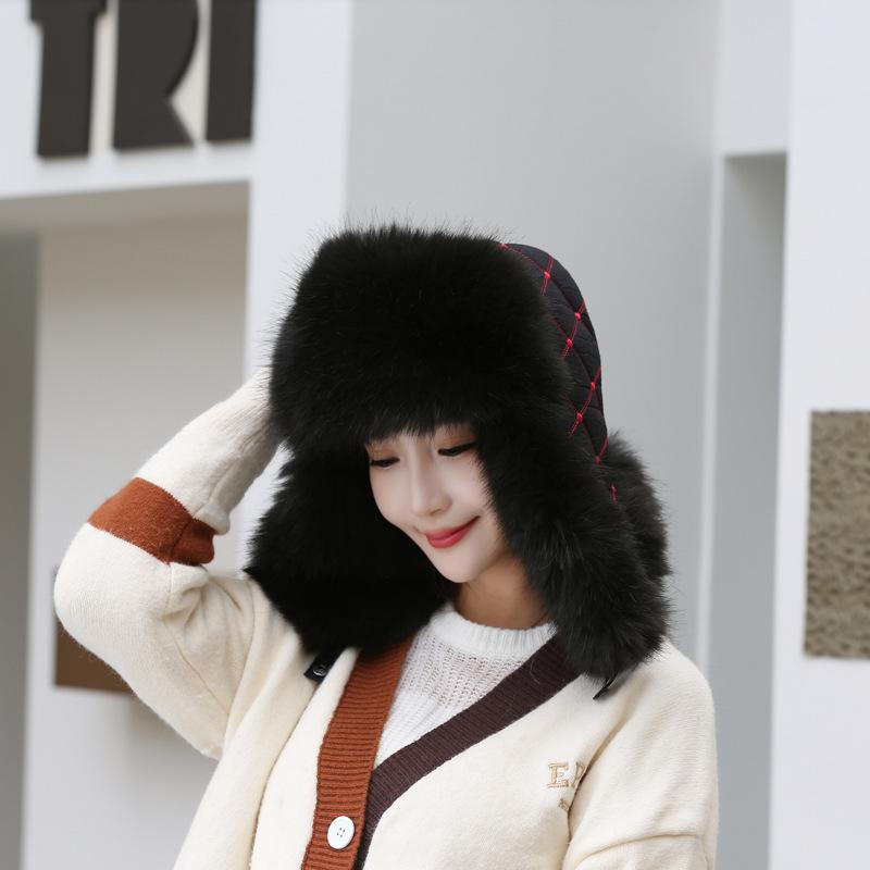 

Winter imitation fur women s thickened warm hat high imitation fox hair ear protection cold hat fleece thickened hat L（58-60cm） чорний