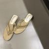 Fashion Fashion Flock Women Wedges Slippers Sandals Shoes Female Slides Spring Summer Round Toe Ladies Wedges Heeled Slippers Flip Flops