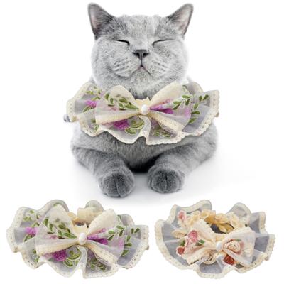 Collare per animali domestici Bavaglino Ricamo Fiore Pizzo Bandana Adorabile Travestimento Gatto Cane