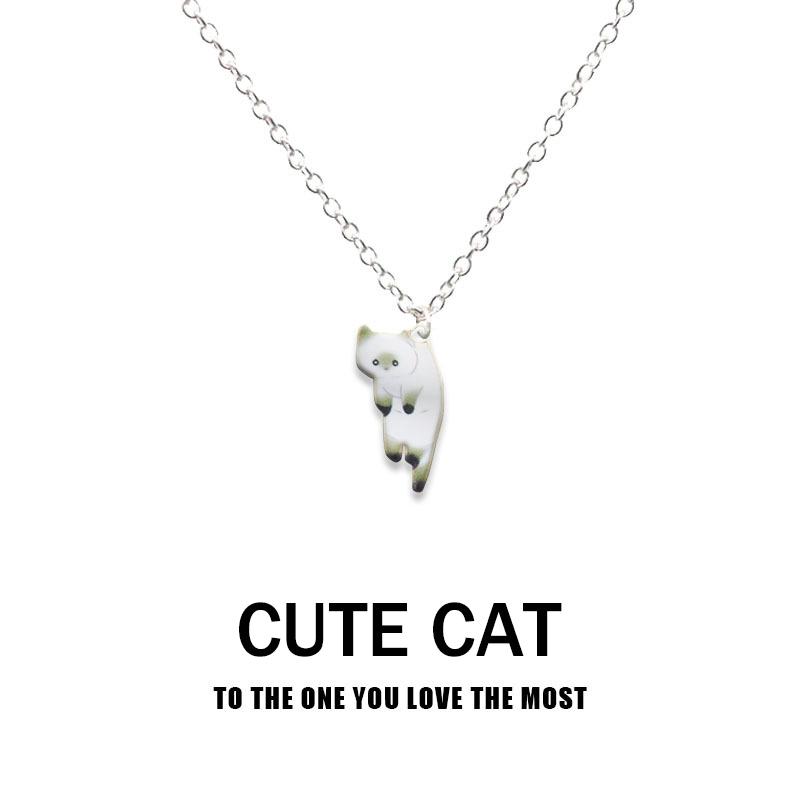 Cute Cartoon Cat Pendant Necklace For Women Metal Chain Choker Couple Friendship Party Jewelry Gift