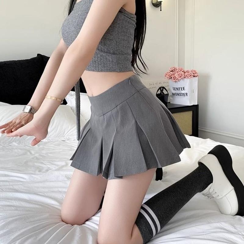 Fashion High Waisted A-Line Suit Skirt for Women Cute Sexy Pleated Mini Skirt Vintage Korean Style Clothing Spring Summer