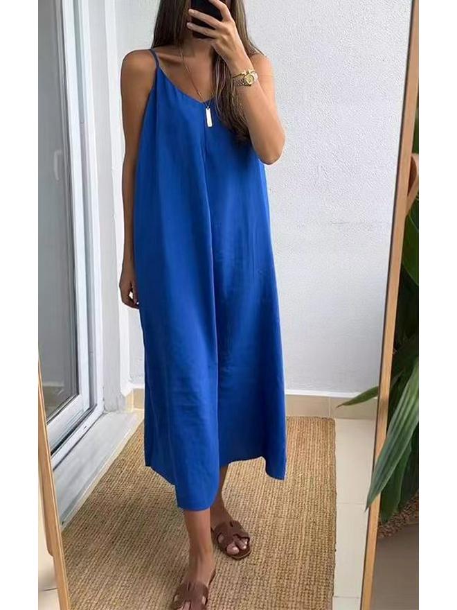Summer 2024 Solid Color Loose Sling Dress for Women
