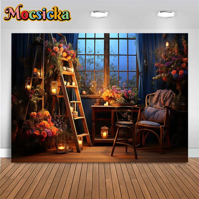 Mocsicka Spring Easter Backdrop Photography Night Flower Kid Baby Shower Family Background Birthday Decor Wallpaper Photo Studio