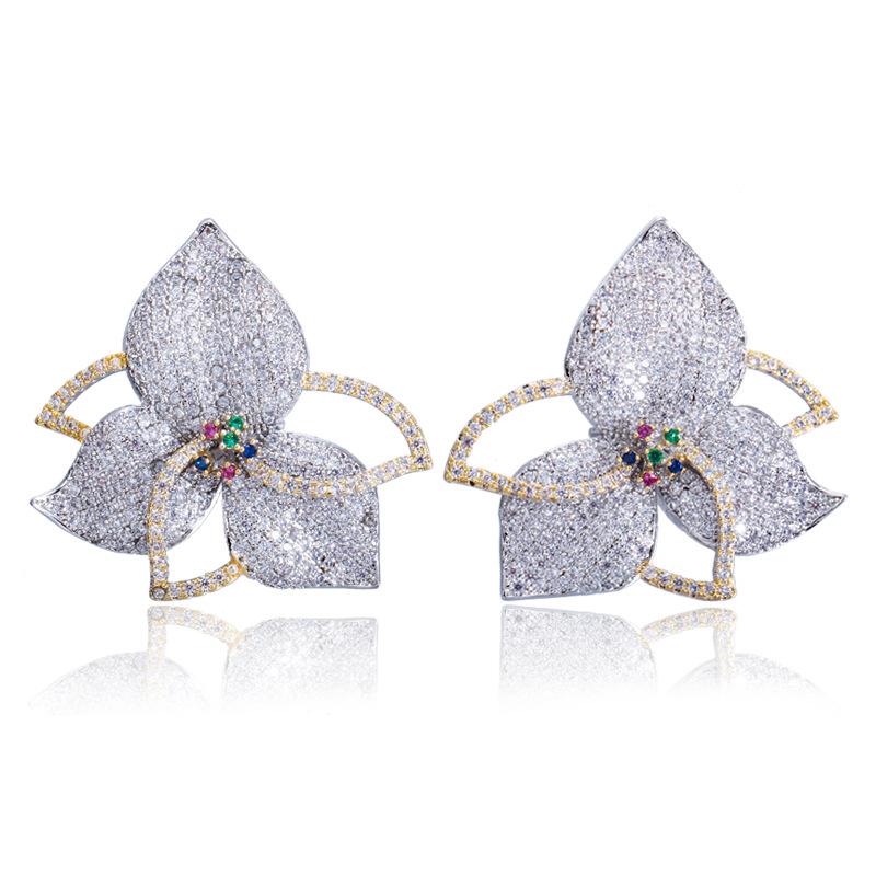 E0227 Personalized Petal Earrings Micro-Inlaid Zircon Color-Preserving Summer Trinkets