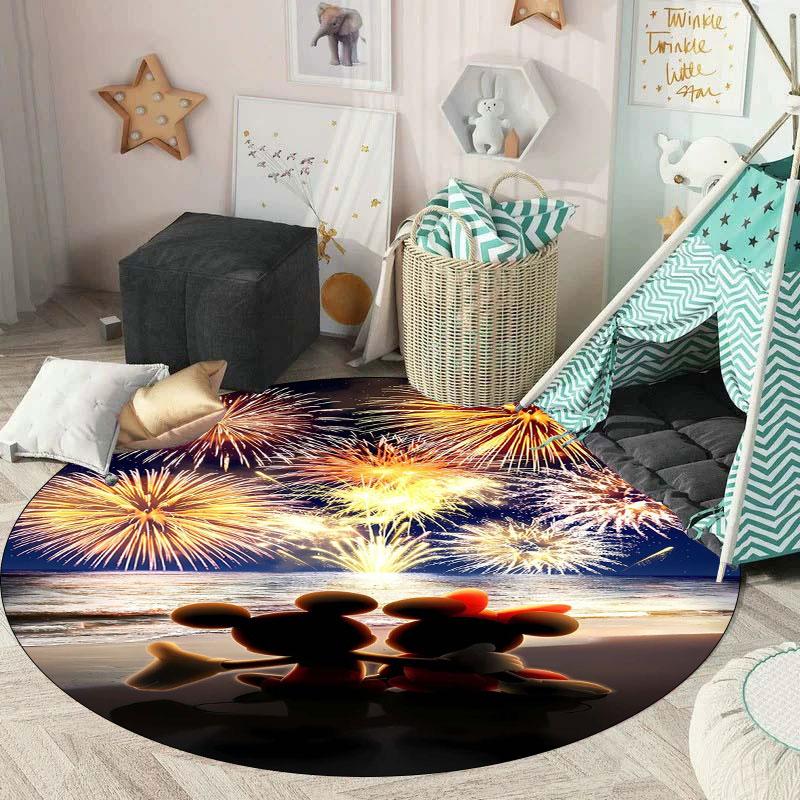 Minnie and Mickey Mouse print round rug, Valentine's Day, anniversary floor decoration, wedding room rug