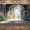 1pc Magical Garden Background with Arched Stone Doors and Vivid Flower Vines  No Power Required