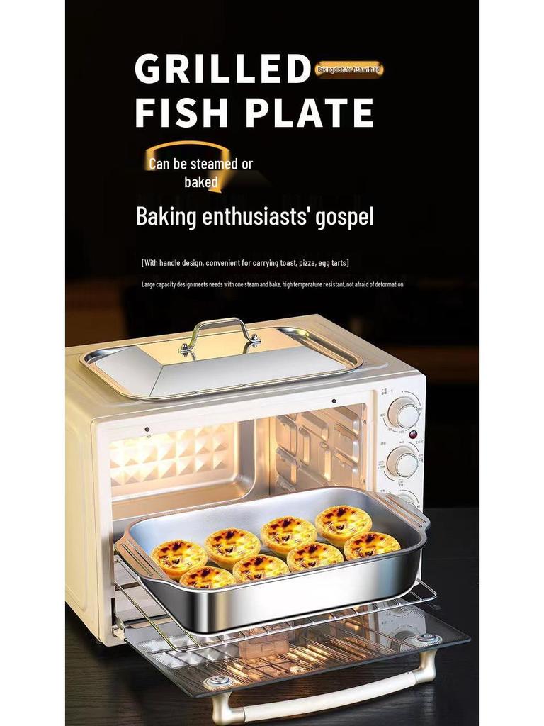 Stainless Steel Grilled Fish and Seafood Pan with Lid and Handle