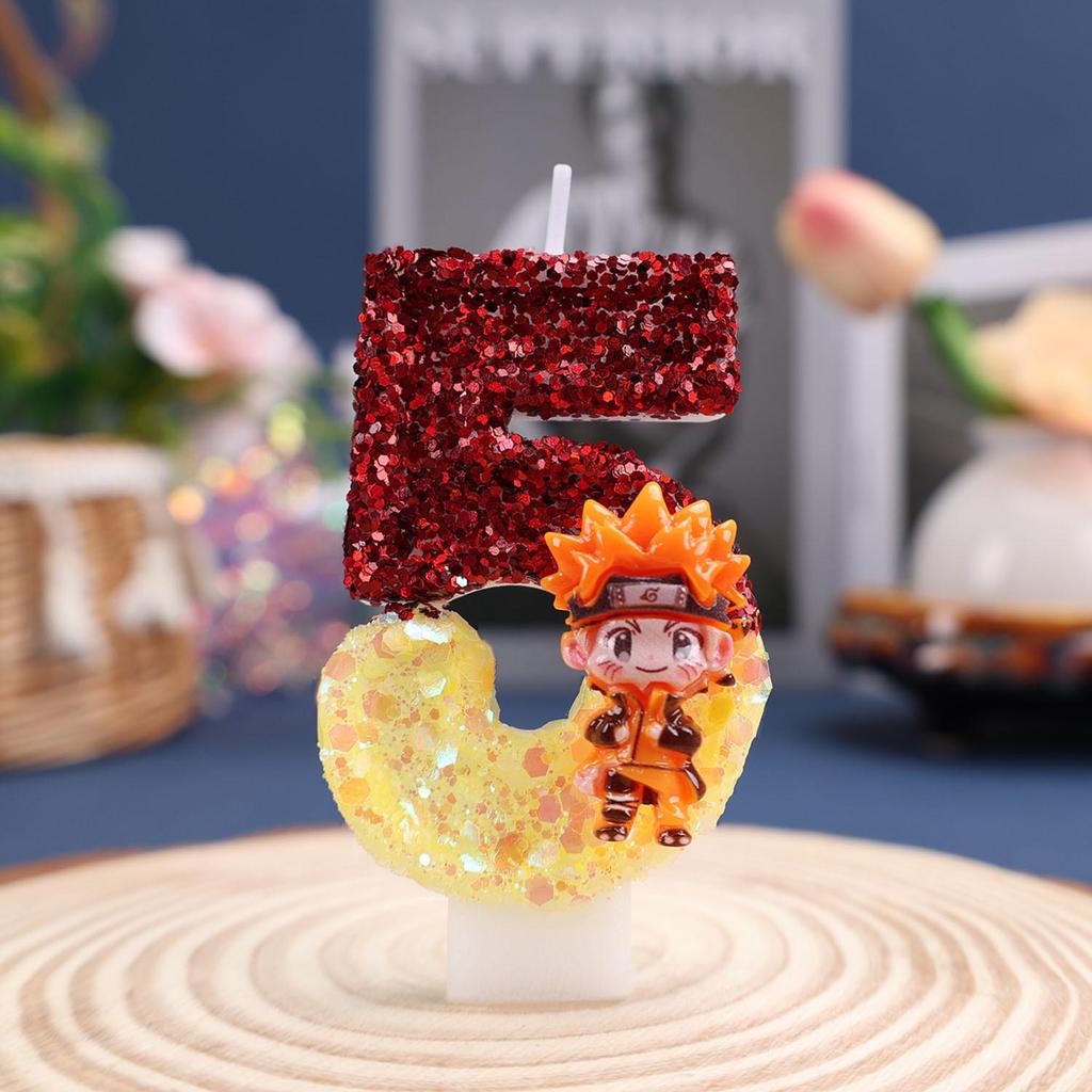 Naruto Glitter Color Block Birthday Cake Candles - Creative and Shiny Festival Party Decorations
