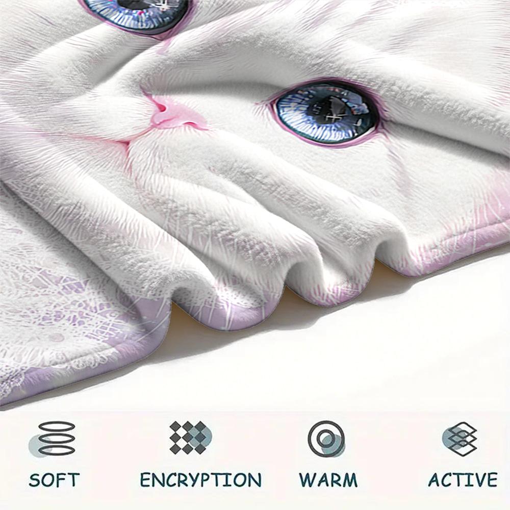 Coperta in Flanella con Stampa di Gatti Bianchi, Alta Qualità, Confortevole per Tutte le Stagioni, Decorazione per la Casa, Calore e Comfort, Perfetta per Regali di Natale