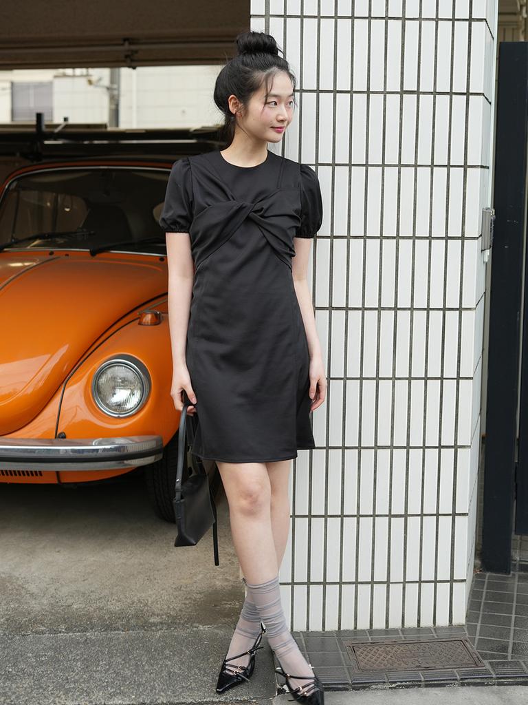 Laengaenlu Roselle Twist Mini Dress(Roselle)_Black