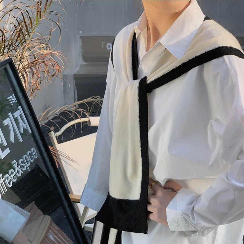 New Fiber Knitted Shawl Striped Knitted Fake Collar Lace Tie Keep Warm Detachable Collar Unisex