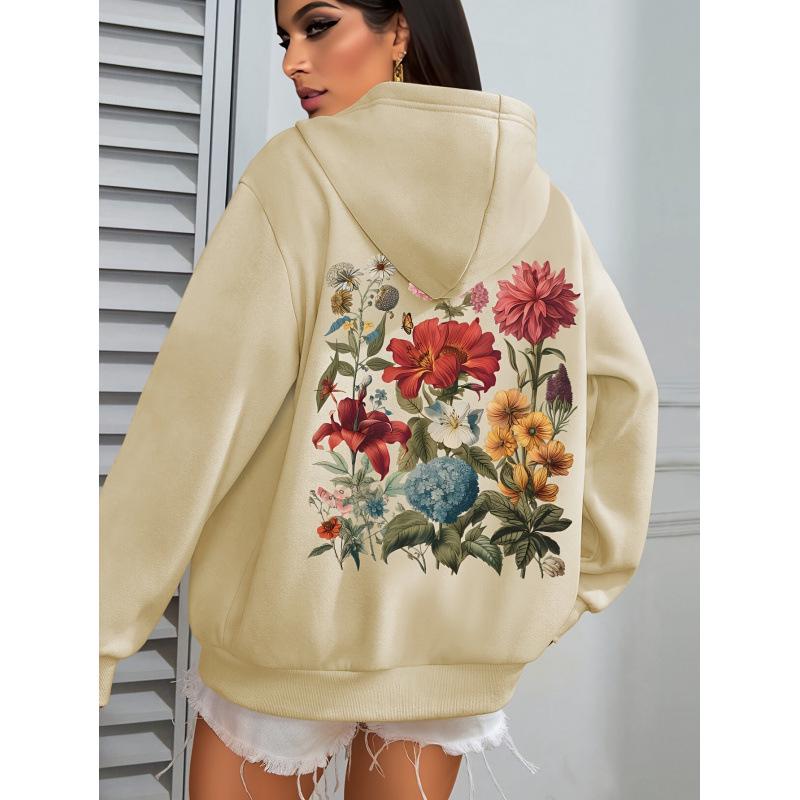 Retro Floral Women's Bohemian Plus Size Long Sleeve Hoodie - Spring/Autumn