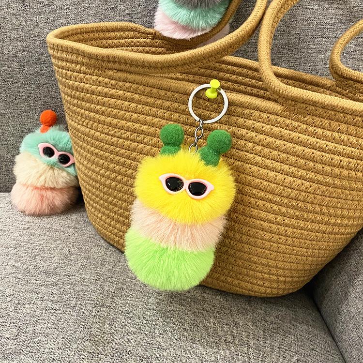 New cute caterpillar keychain cartoon plush doll bag pendant creative car key chain small gift