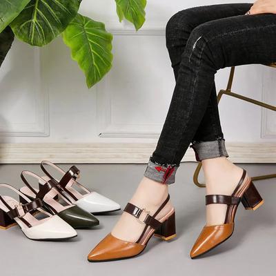 Sandale de vară pentru femei, cu vârf ascuțit, platformă groasă, toc înalt, pantofi casual, curea cu cataramă, alb