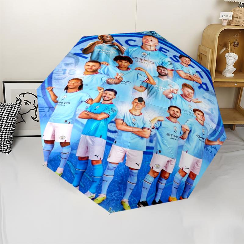 Manchester City Theme Automatic Umbrella, Lightweight & Portable, 8 Rib, Perfect for Outdoor Travel, Birthdays, Christmas, Gifts.