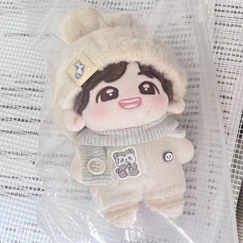 Only Clothes For 10Cm Doll Set Cute Milk White Rabbit Ear Hat Cute Plush Doll Dress Up Accessories Soft Jumpsuit Scarf Outfit
