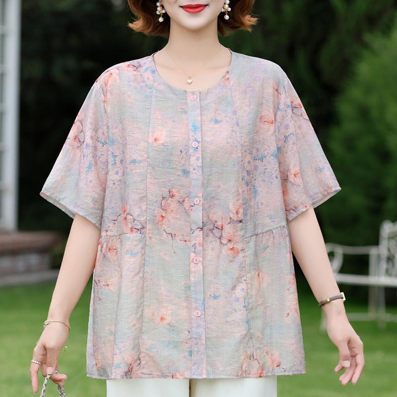 Blusa Floreale Estiva da Donna Taglie Forti, Top a Maniche Corte con Bottoni (3XL-7XL)