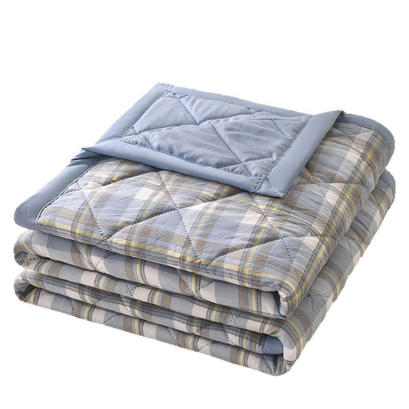 Washed Plaid Summer Quilt Cotton Lightweight Machine Washable Cool Blanket For Air Conditioning