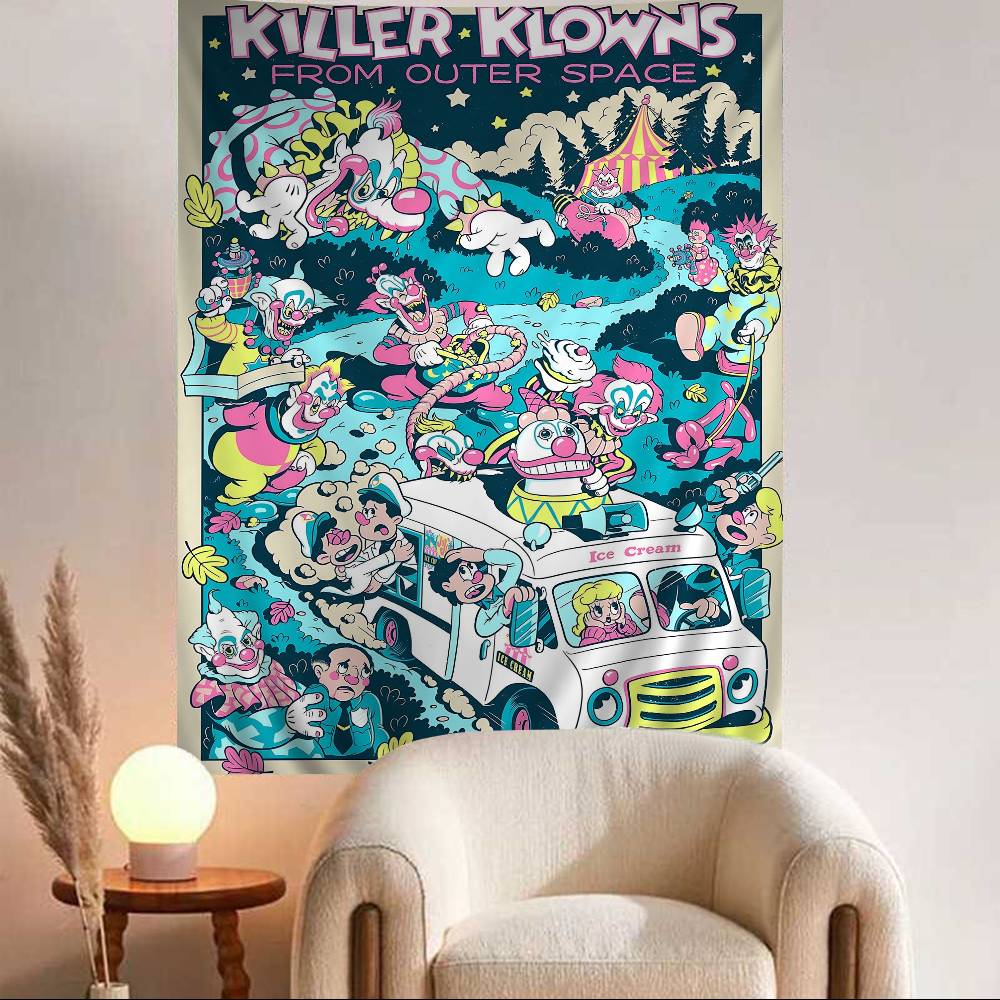 

Killer Klowns From Outer Space Anime Cartoon Tapestry Bohemian Wall Tapestries Mandala Wall Hanging Sheets 74x94cm(29x37in)