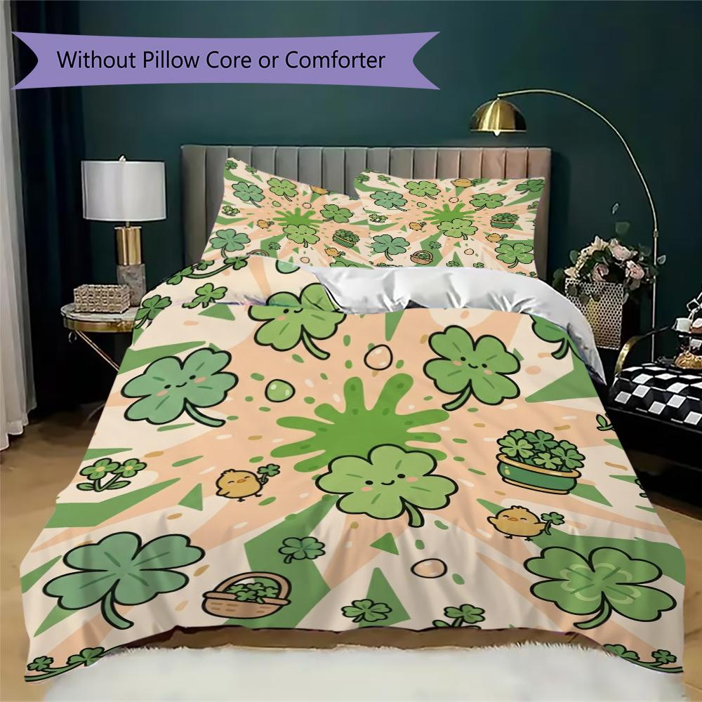 Leaf Clover Pattern Bedding uilt Set uilt Cover Pillowcase Home Decoration Birthday Gift (1 * duvet cover + 2 * pillowcase  without core)58