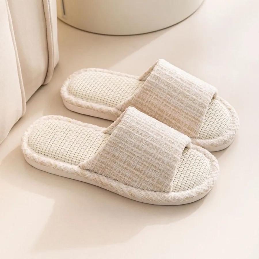 Fashion Linen Slippers For Men's Home Indoor Soft Soled Quiet And Non Slip All Season Household Cotton And Linen Slippers