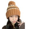 Winter new jacquard contrasting wool hat women's thickened warm windproof hat pullover hat cute hairball knitted hat