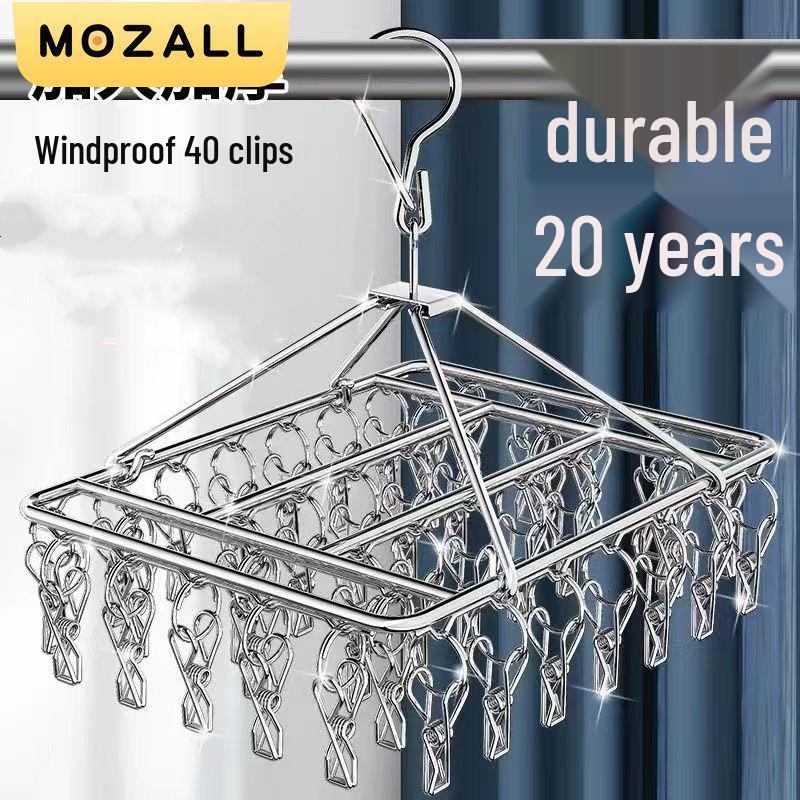 Windproof Stainless Steel Clothes Hanger with Clips - Multifunctional Drying Rack for Socks & Underwear