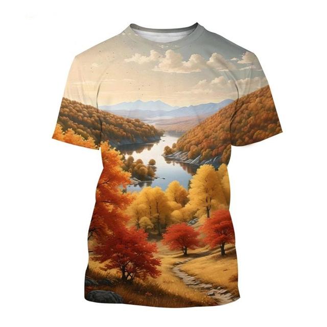 3D Printed Landscape T-shirt Chinese Art Painting T Shirt For Men Fashion Round Neck Short-sleeved Oversized Summer Tees Tops
