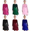 Girls Sequin Christmas Dress Long Sleeve Party Gown High Waist with Belt for Xmas Banquet