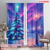 2pcs,2D Plane Printing Pattern Curtains Enchanted Winter Wonderland Christmas Aurora 100% Polyester (without Rod) Holiday Use