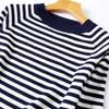 Suéter de punto a rayas de manga larga para mujer, suéteres de punto, tops de cuello redondo, jersey coreano, Pull Femme, Femenino