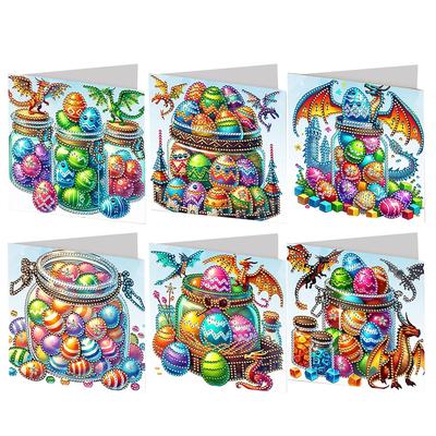 6Pcs Easter Rabbit Rhinestone Painting Card Kit Diamond Daily Wish Card Diamond Painting Greeting Card for Family Friends Gift