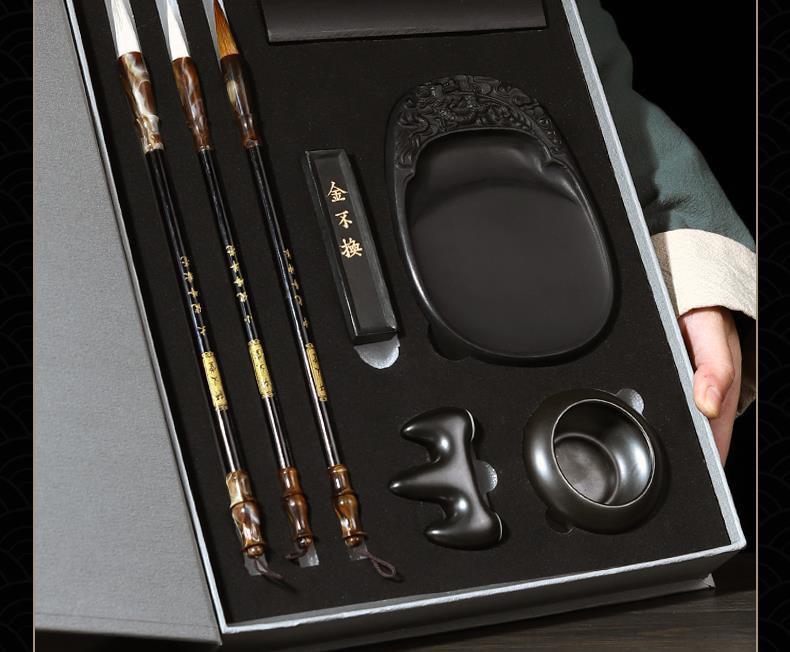 Die Vier Schätze Premium Kalligraphie Geschenkset: Pinsel, Tinte, Papier, Tintenstein - Enthält große, mittlere, kleine Pinsel & Pinselwascher