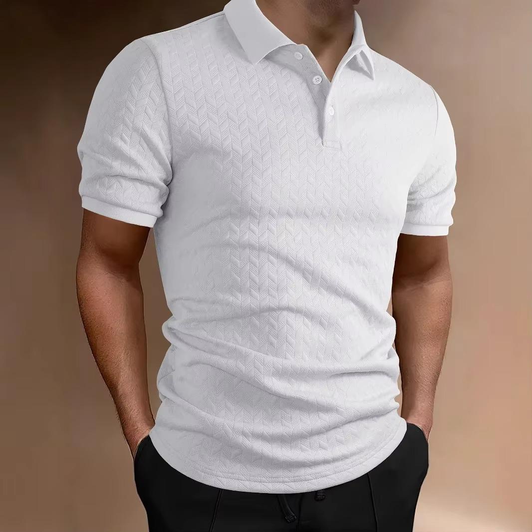 

Весна-лето мужская жаккардовая рубашка поло с коротким рукавом, плотная повседневная футболка с отложным воротником и застежкой на пуговицы L белый