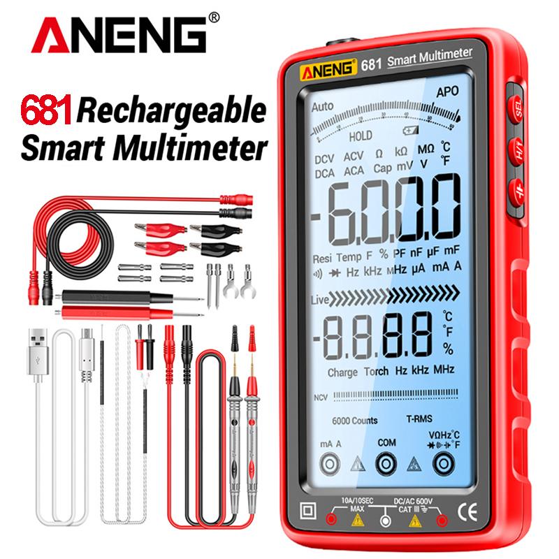 ANENG 681 Rechargable Digital Professional Multimeter Voltage Meter LCD Non-contact Voltage Tester AC/DC Screen Current Tester