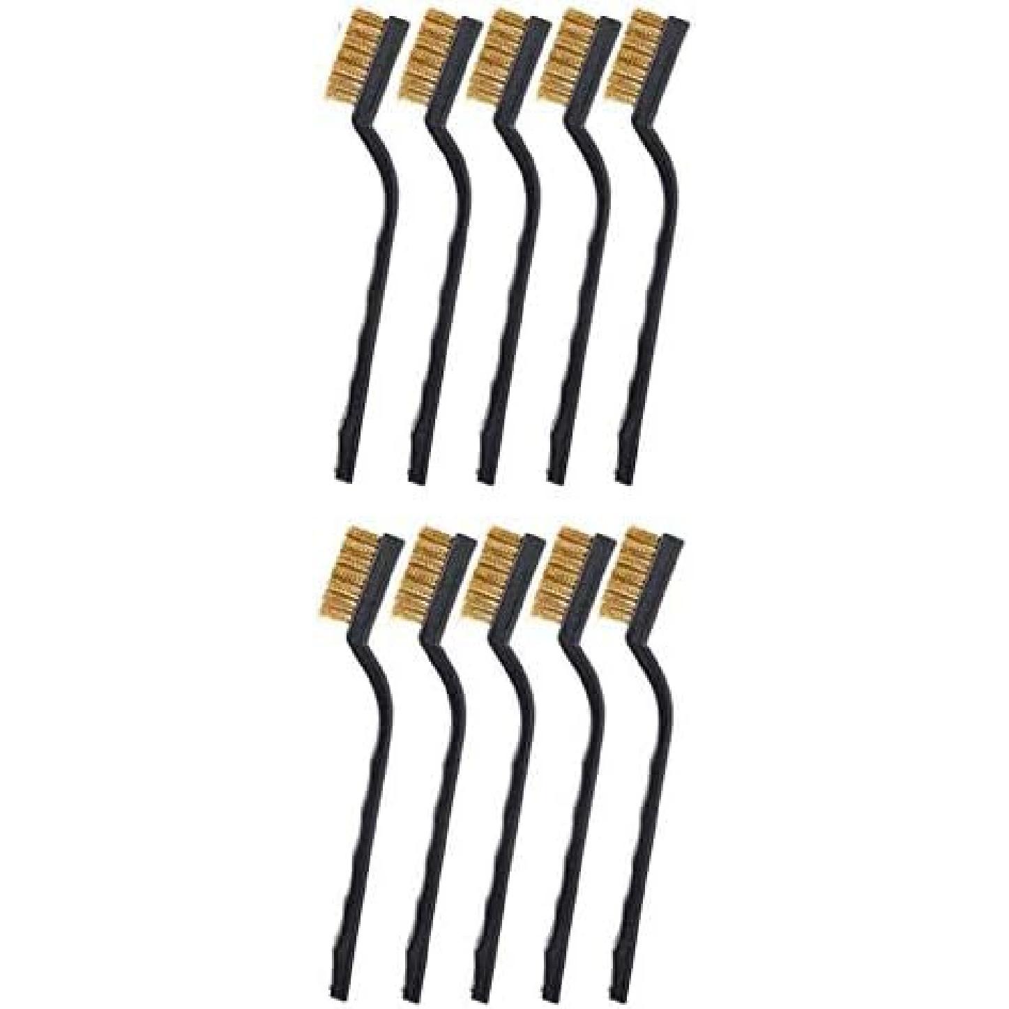 10PCS Mini Brass Wire Brush Set for Cleaning Welding Slag Rust, Wire Bristle Scratch Brush Set, Curved Handle Brushes Wire Brush-10 Pcs