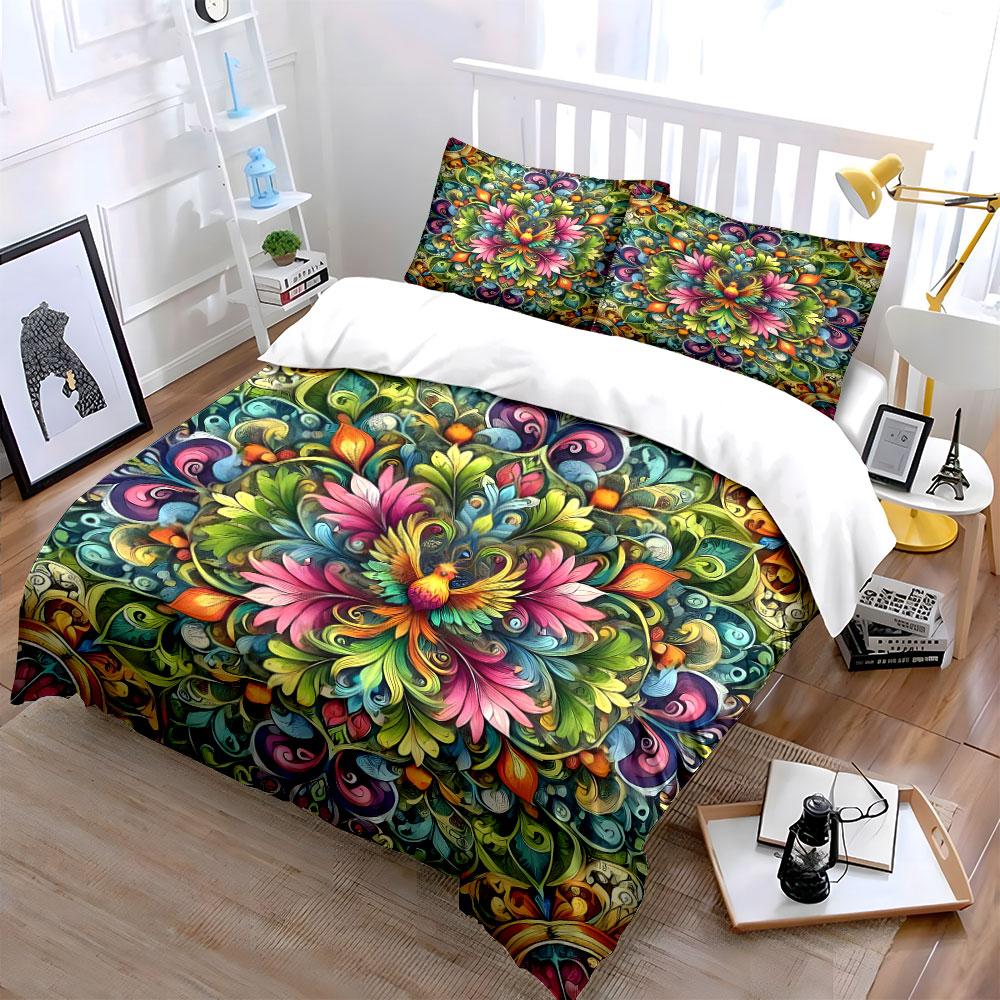 Colorful Floral Bird Decorations Set Soft Skin-Friendly Bedding Set Includes 1 Duvet Cover And 2 Pillowcase Gift