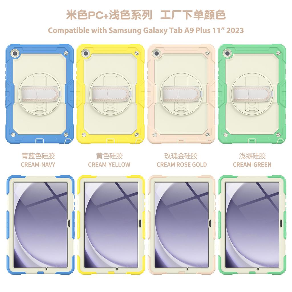 Contrast Color Rotating Stand Case with Strap for Samsung Tab A9 Plus X115