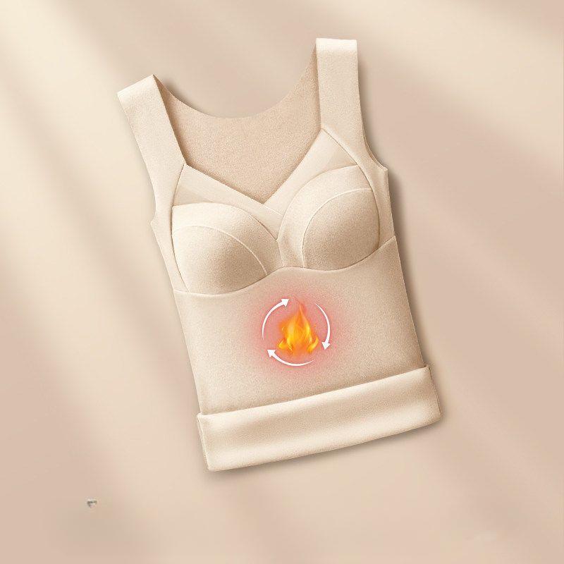Winter Women's Velvet Thermal Vest Sleeveless Thermal Underwear with Bra Pads Sleeveless Bottoming Shirt Fleece Undershirt with Bra Pads