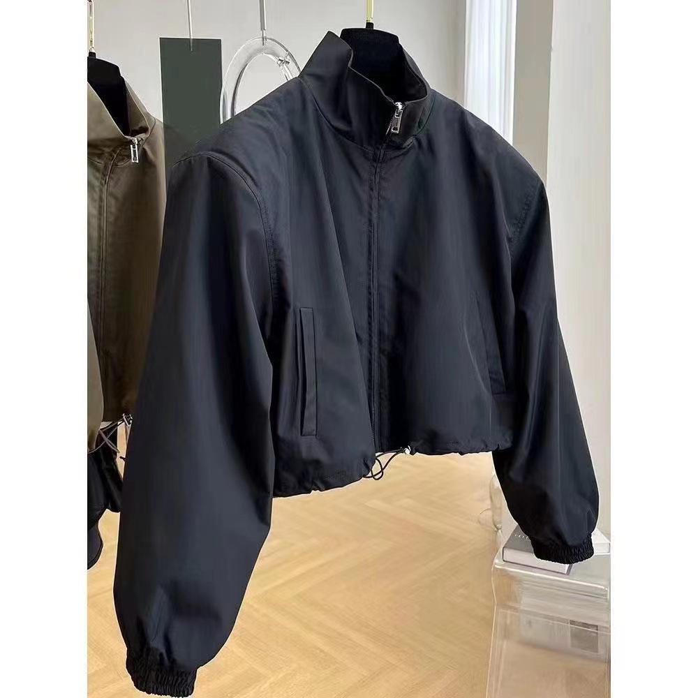 2025 Women's Petite Stand-Up Collar Short Jacket - Spring/Autumn Fashion Workwear Windbreaker