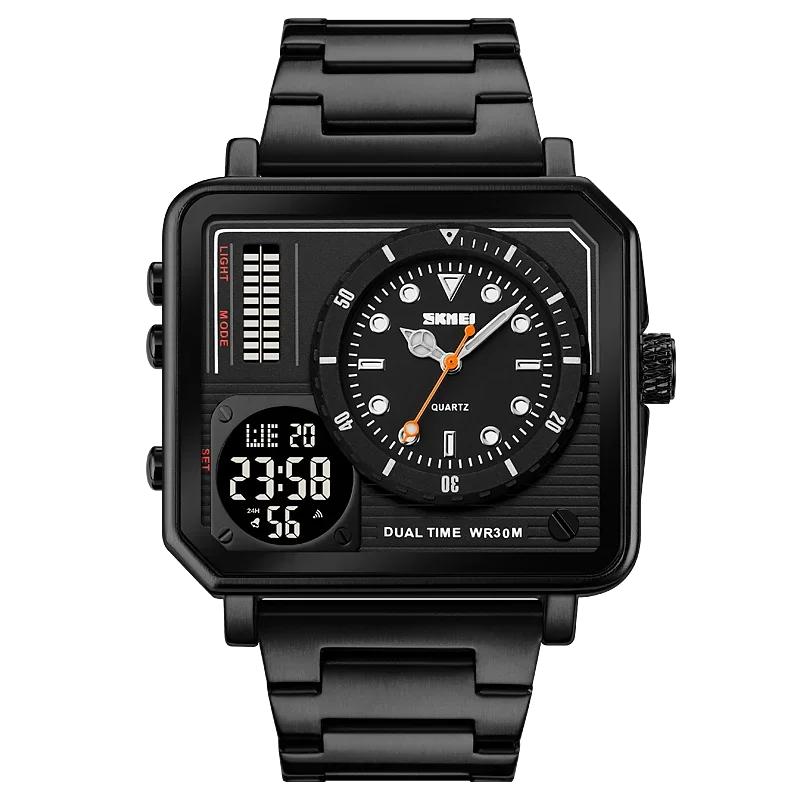 SKMEI Clock reloj hombre Full Steel Back Light Analog Digital Sport Watches Mens Casual 2 Time Chrono Wristwatch Waterproof