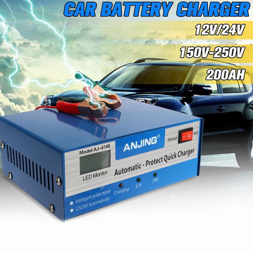 English LCD Display Full Automatic Car Battery Charger 150V//250V To 12V 24V Smart Fast Power Charging For Wet Dry Lead Acid