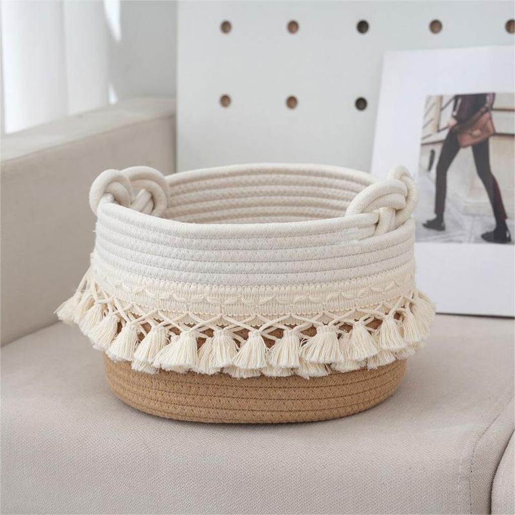 Fashionable Cotton Rope Storage Basket High Quality Cotton Rope Holder Basket with Tassels Designed For Stylish Storage