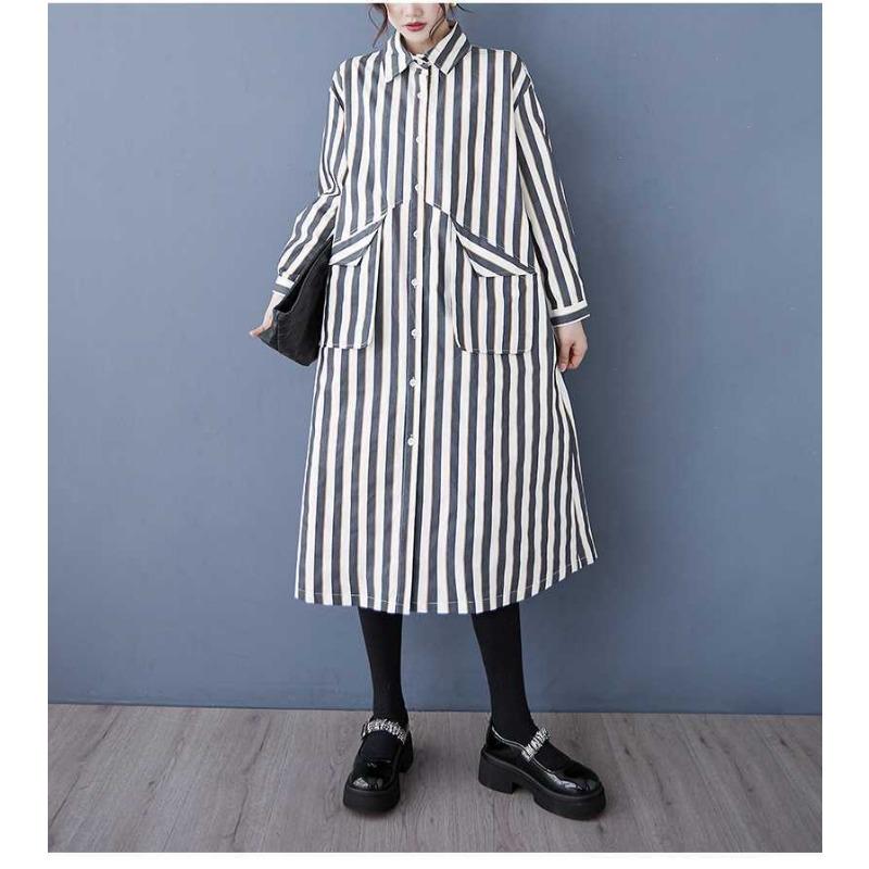 Kleines Taschenloses Freizeit-Hemd Rock, Modisches und Vielseitiges Gestreiftes Kleid