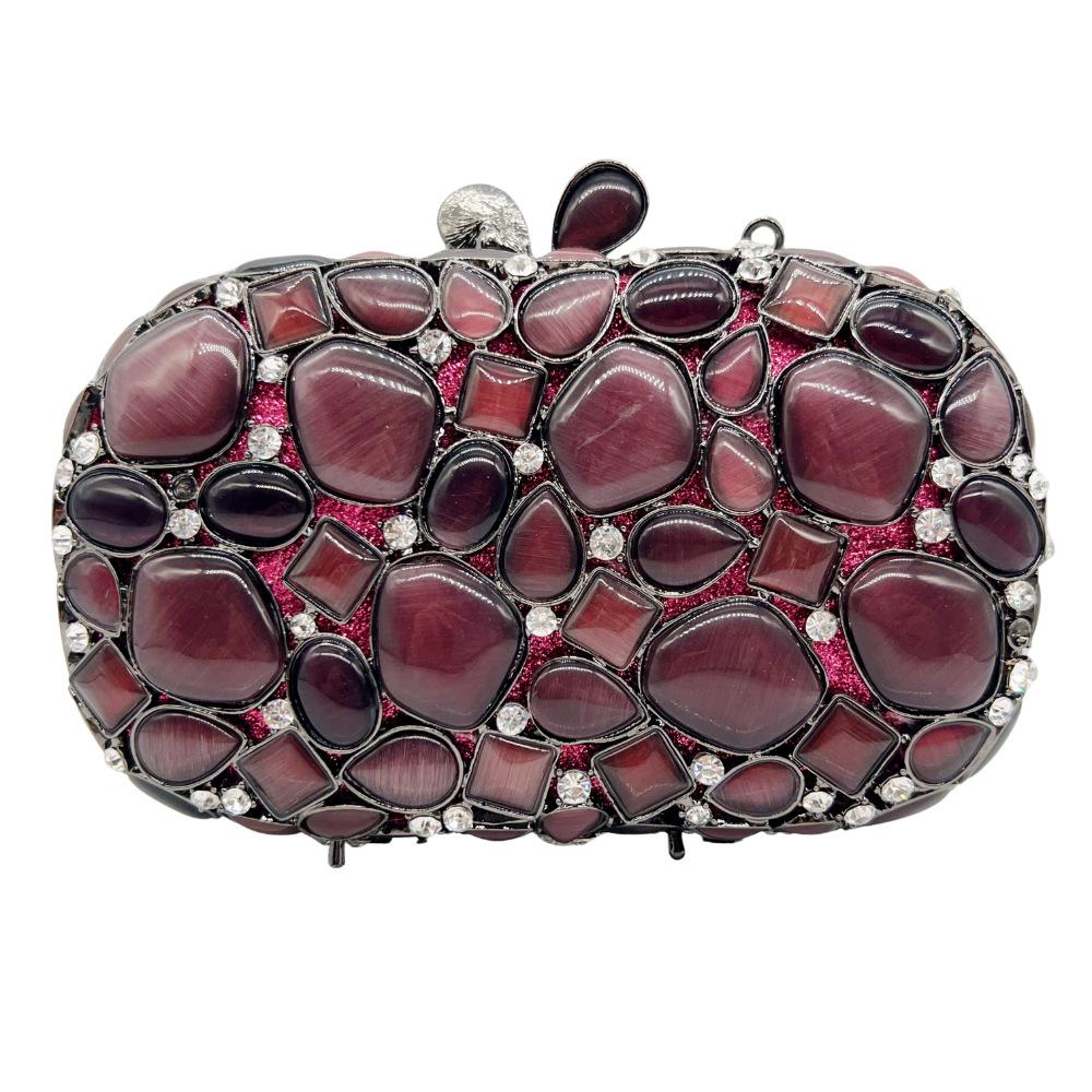 

Mermaid new pink cat s eye stone dinner bag, empty metal diamond-encrusted banquet clutch bag, women s bag