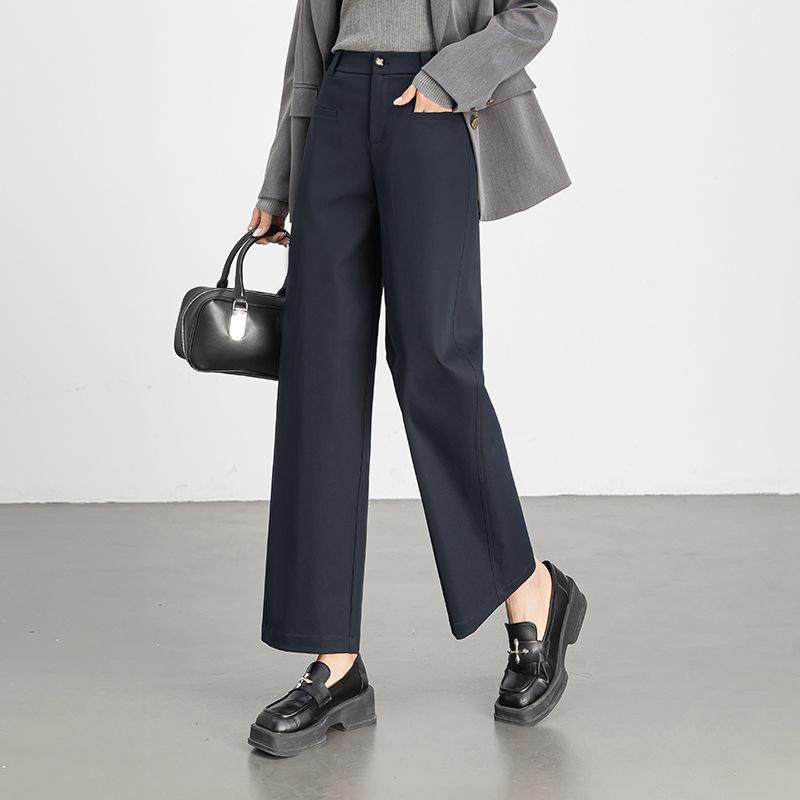 Commuter Fashion Versatile Wide-leg Pants Women's Nine-point Pants Spring New Korean Version of High-waisted Casual Straight-leg Women's Pants
