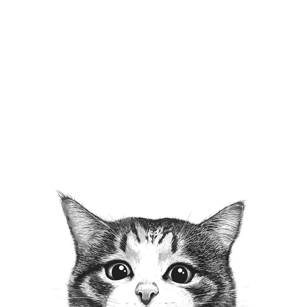 Cute Peeking Black Cat Funny Cat Face Modern Poster and Prints Canvas Printing Minimalist Wall Art Picture for Living Room Decor